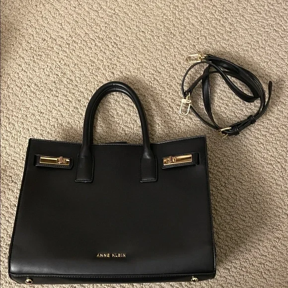 Anne Klein Black Satchel with Gold Accents - Picture 1 of 11